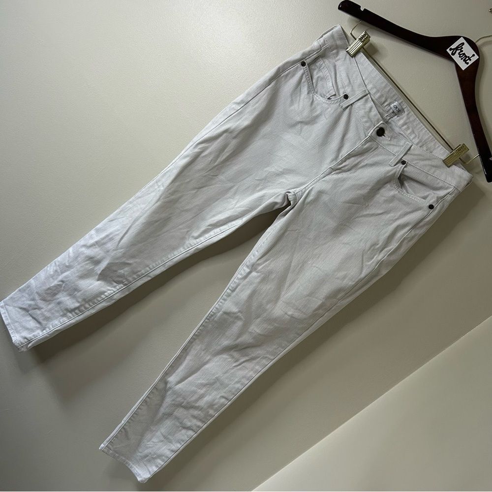 Cache Cream Skinny Jean Pants Shimmery Metallic Pinstripes 10 Made in USA Preppy - Picture 10 of 13